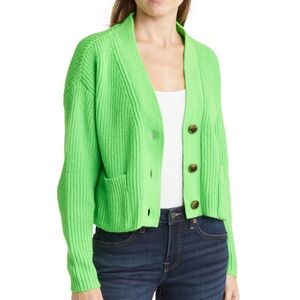 Chartreuse cropped Button-Up Cardigan Nordstrom